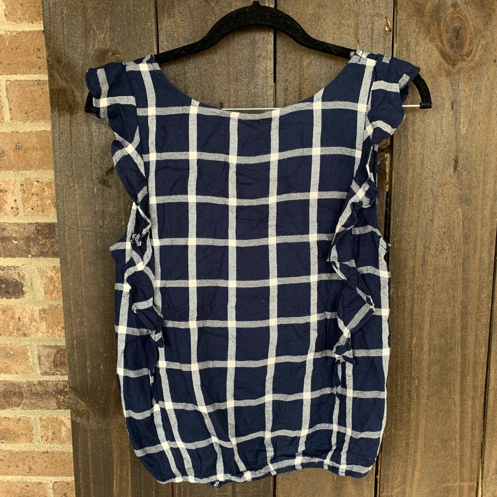 Universal Thread Blue Plaid Ruffle Tank Medium - Picture 4 of 5